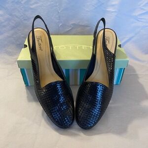Trotters Meredith Black Woven Leather Slingback Flats Womens Size 12S with box